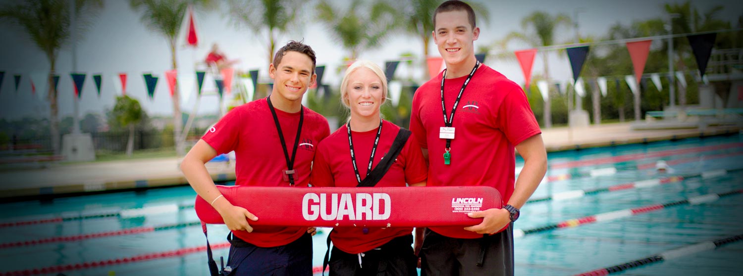 Three lifeguards student employees at Aztec Aquaplex Pool
